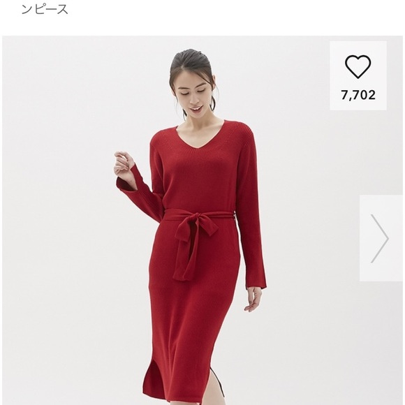 Uniqlo ribbed knit dress sweater red S - Picture 2 of 8